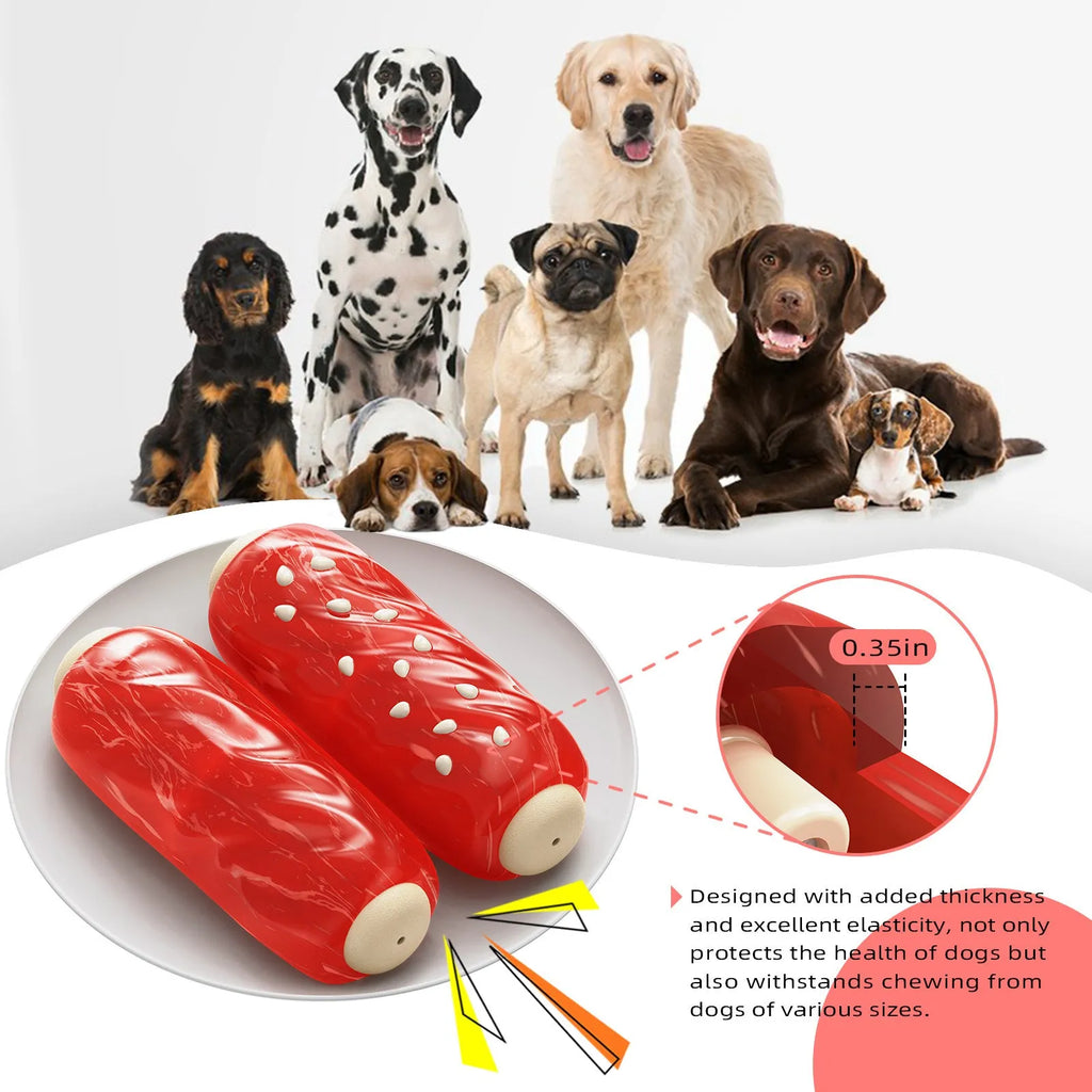 Primary colour plastic dog chew toy shaped like a toothbrush with a large molar rod.