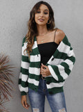 Women's striped cardigan sweater in deer plush polyester fabric with button stitching detail