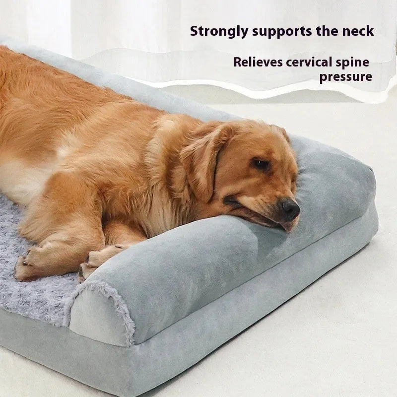 Light grey cloth dog kennel for large dogs, showing raised sides and soft base.