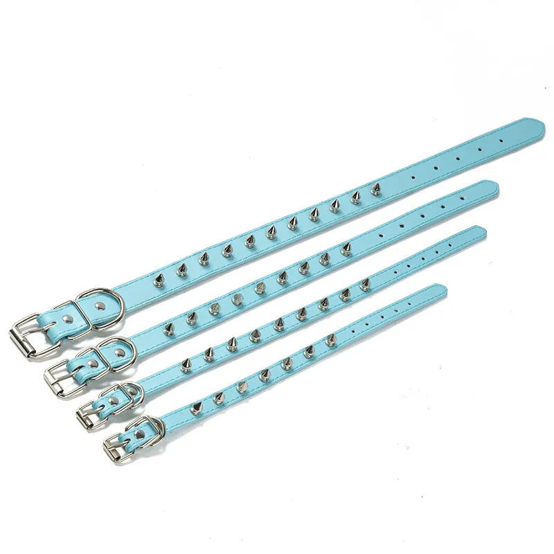 Studded dog collar with metal spikes on thickened PU leather in various colours