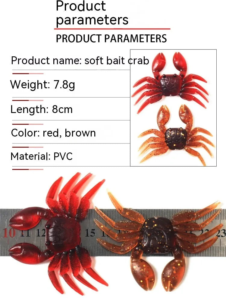 8cm PVC soft crab fishing lure in red and brown colour variations
