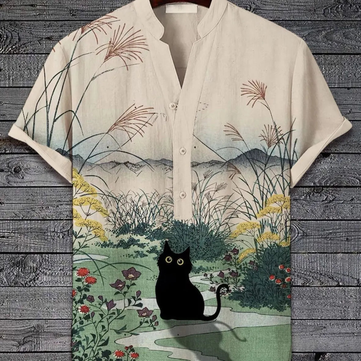 Short sleeve casual shirt with a vibrant 3D digital animal pattern print on the front.