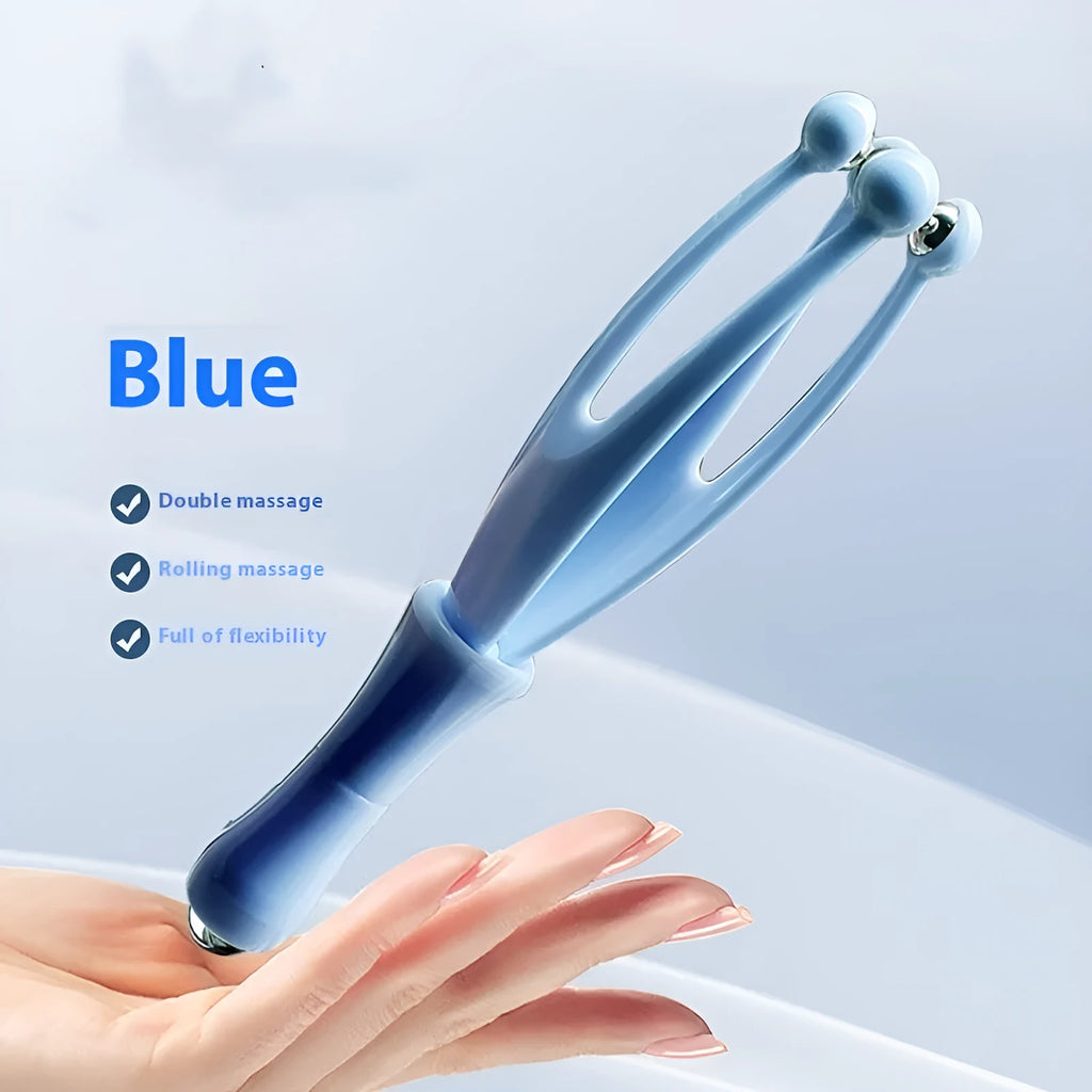 Blue and white finger massager with steel ball rollers for hand joint care