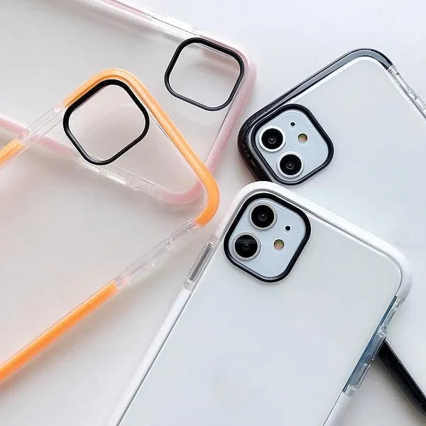 Two-colour TPU soft phone case with clear back and coloured edge for Apple iPhone