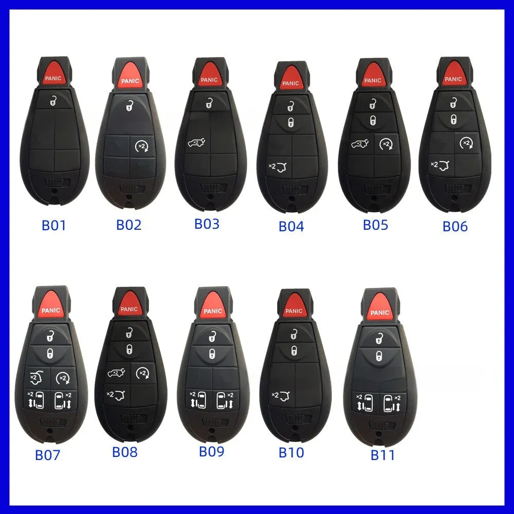 ABS brass replacement car key shell for Dodge and Chrysler vehicles, showing dimensions