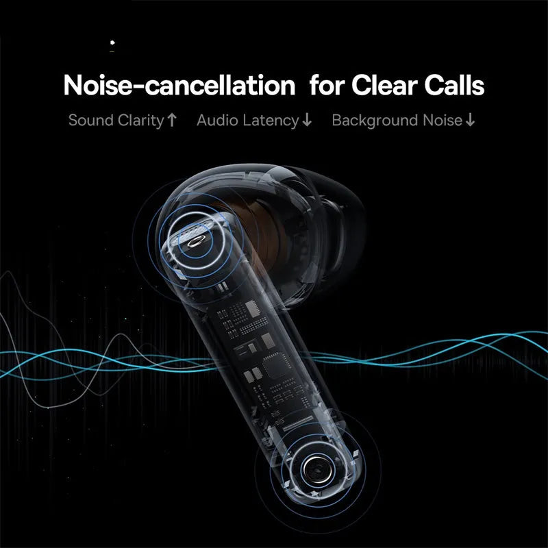 Pearl White and Obsidian Black true wireless earbuds with active noise cancellation and a charging case.