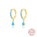 S925 sterling silver water drop shaped earrings with geometric design and stone accents.