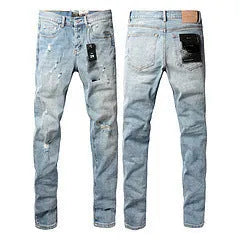 Men's black slim fit skinny jeans with straight leg design and button fly closure