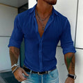 Men's striped cardigan shirt in British style with long sleeves and loose fit for summer business casual wear