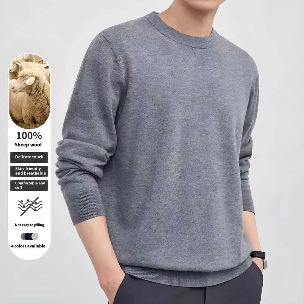 Men's standard wool pullover sweater in regular cut showing multiple colour options