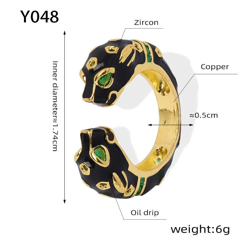 Geometric open ring for women with a black cheetah print pattern, size 7.