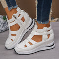 Women's black close-toed hollow-out platform sandals with Velcro fastening