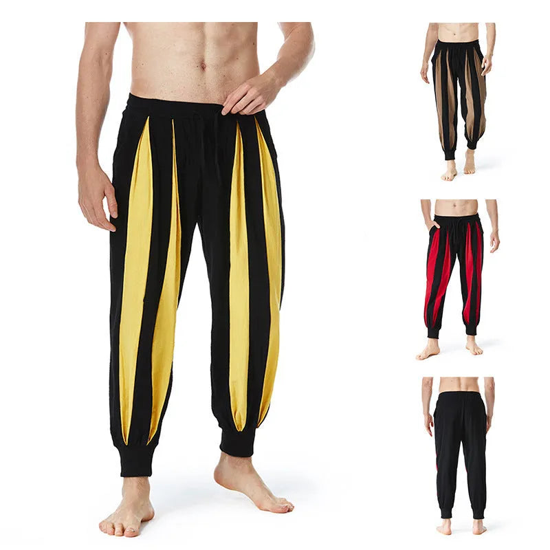 Men's straight-leg casual trousers in four colours: red, khaki, yellow, brown