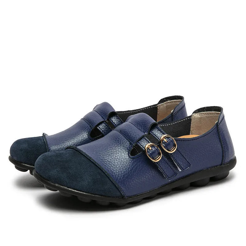 Handmade cow split leather casual flat shoes with Velcro strap in multiple colours
