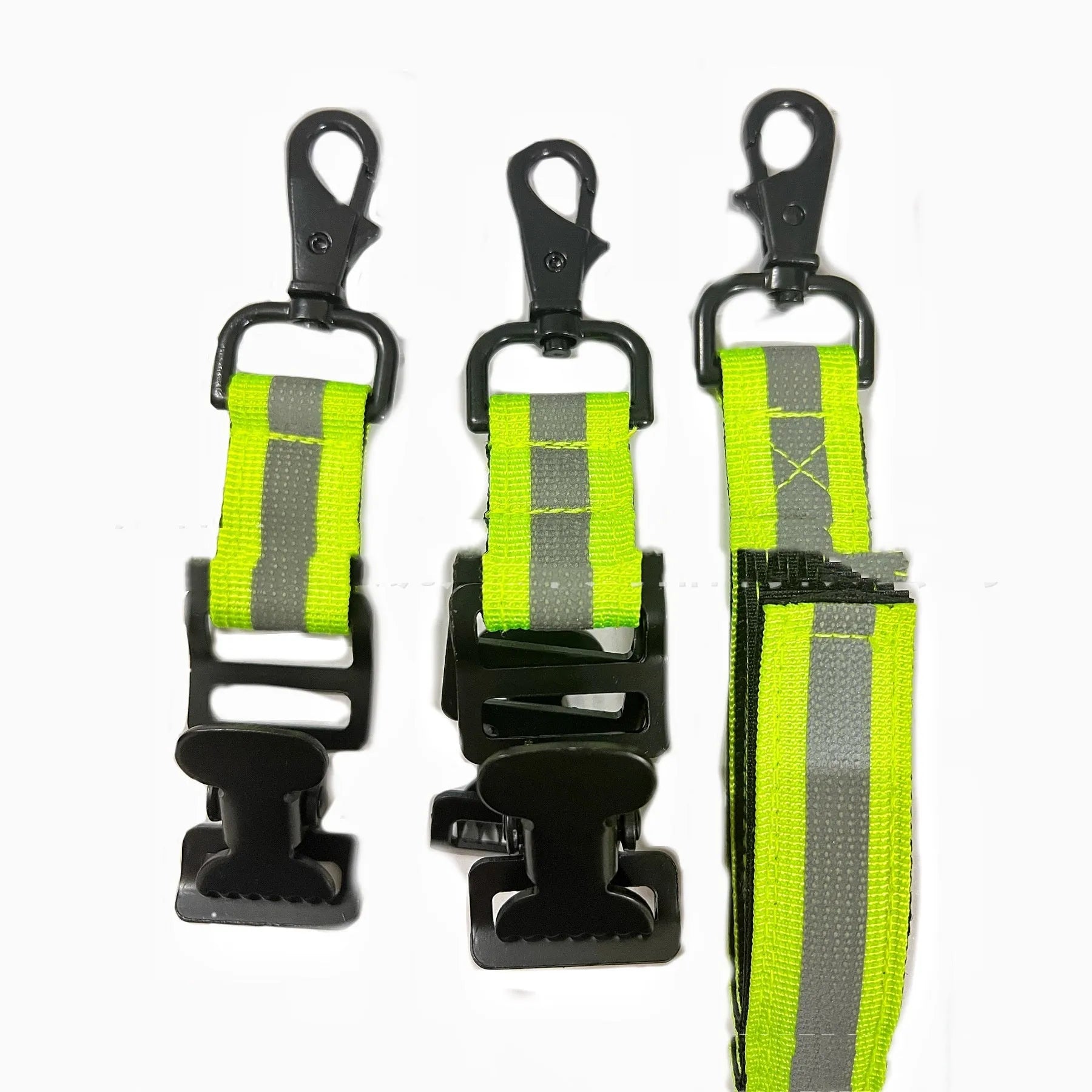 Fluorescent green metal safety glove clip with reflective nylon lining
