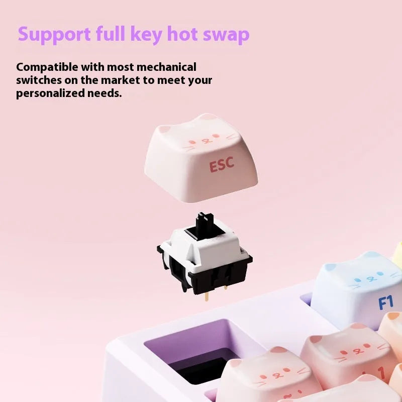 MG108B colour Sugar Cat mechanical keyboard with cat-themed keycaps and compact 108-key layout