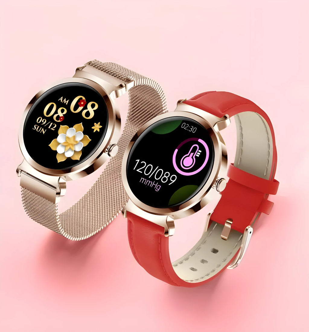 Women's smart bracelet with zinc alloy case and 1.28 inch display in gold colour