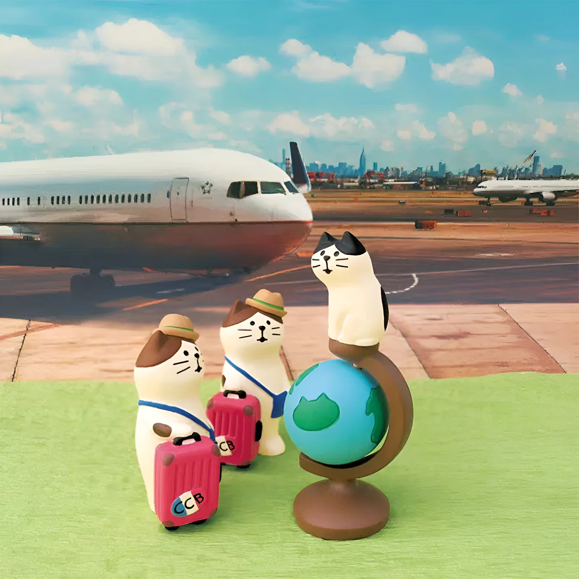 Cartoon-style resin figurine of a cat dressed as the Statue of Liberty, showing Earth Instrument Cat and Carp Cat style options.