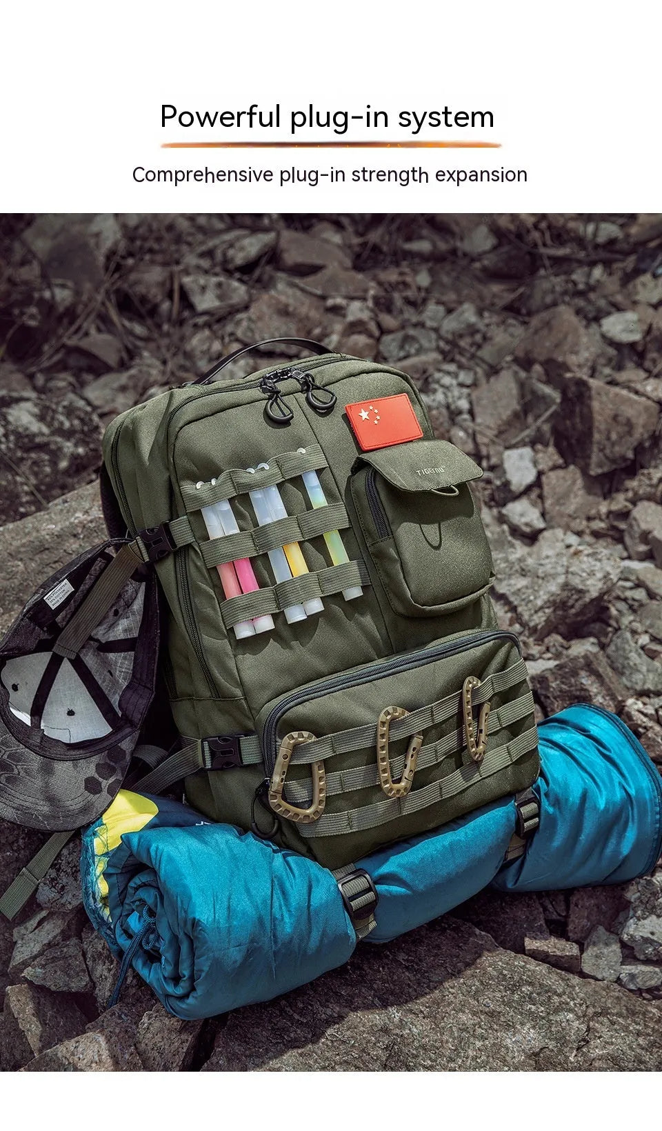17-inch tactical backpack in army green or black with 20-35L capacity for outdoor use