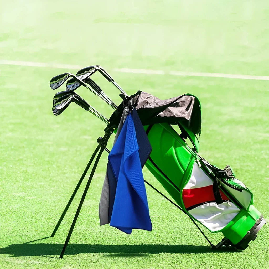 Waffle weave golf ball cleaning cloth towel showing textured surface and colour options