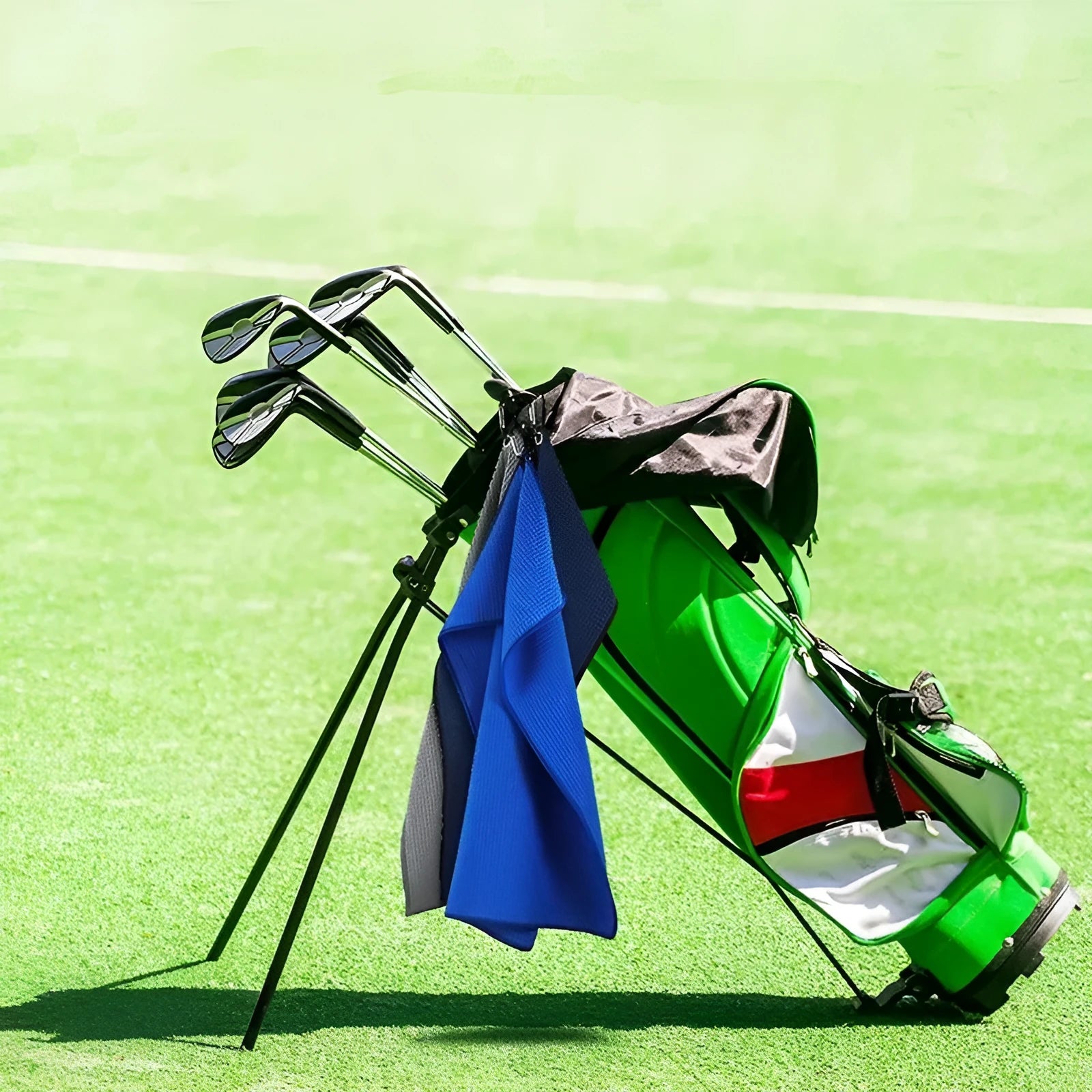 Waffle weave golf ball cleaning cloth towel showing textured surface and colour options
