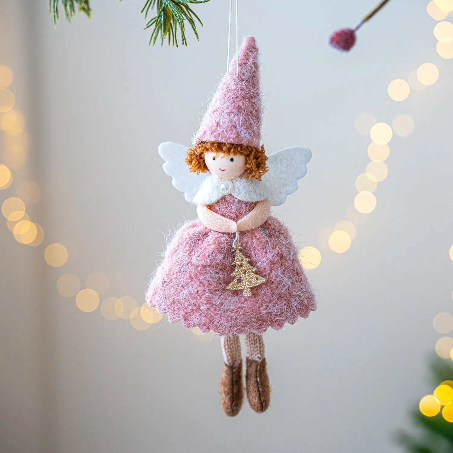 White or pink plush fabric angel skirt Christmas pendant ornament with modern simplicity design