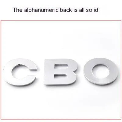 Metal zinc alloy car bumper sticker showing 2.5cm English letter on black background
