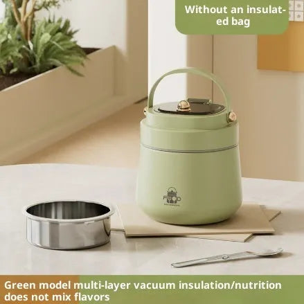 304 stainless steel extra long insulated lunch box in beige with utensils and thermal bag