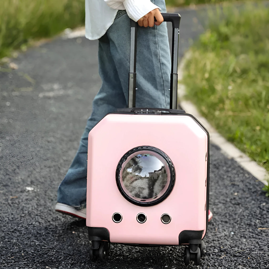 Hard PVC pet flight trolley case for cat air travel in pink, burgundy, white or orange