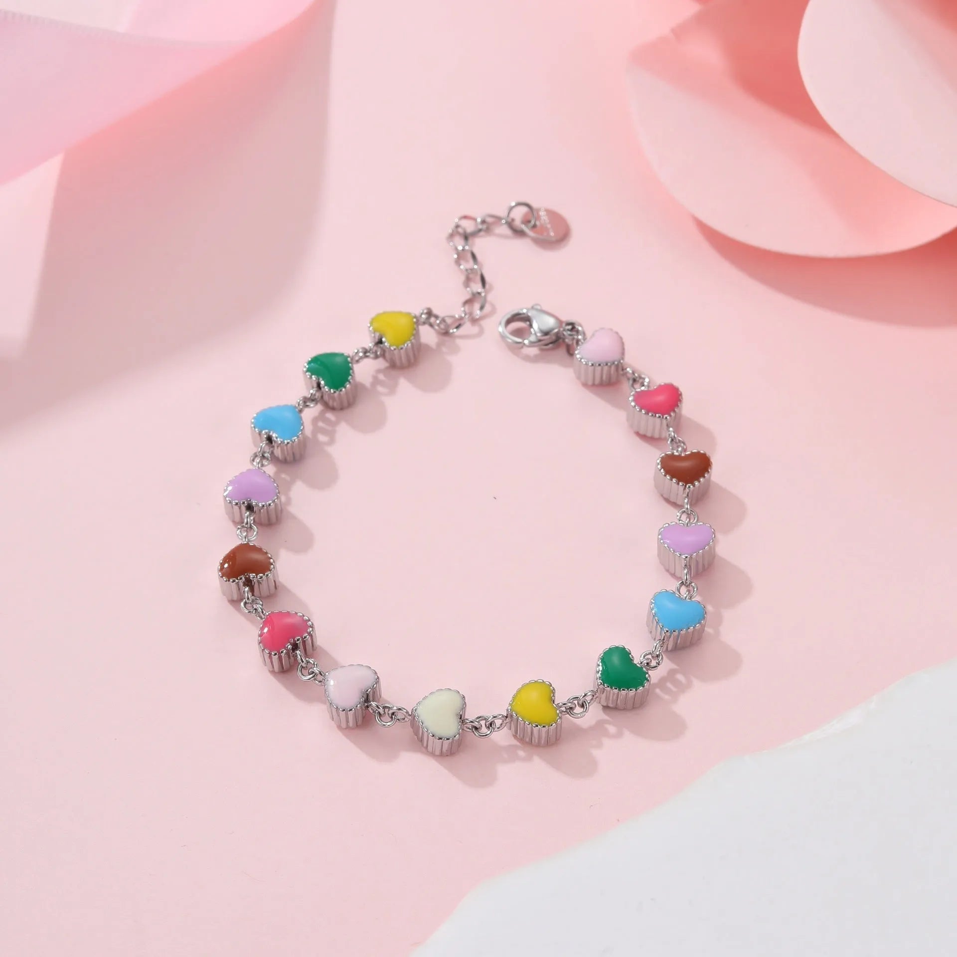 Gold or silver colour love heart-shaped titanium steel bracelet for women's fashion jewellery