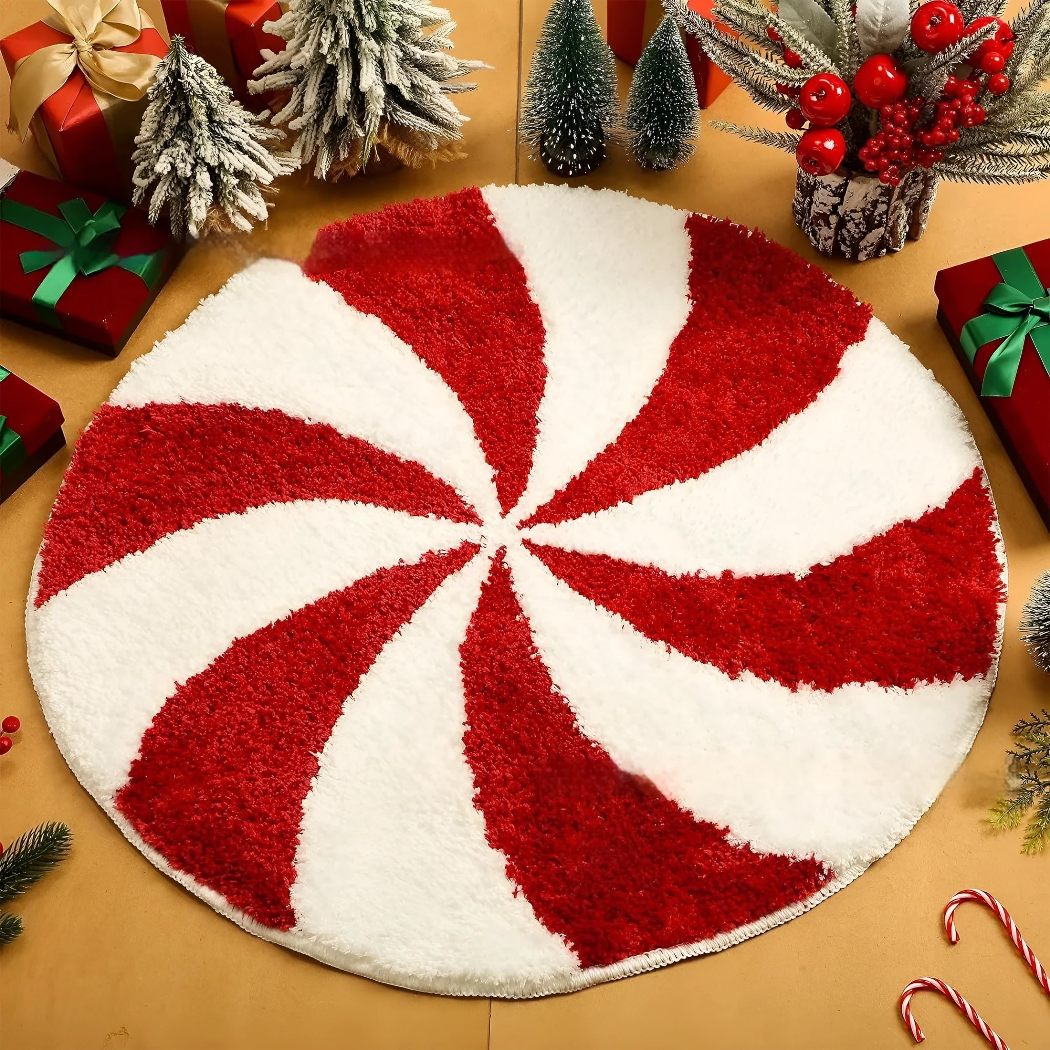 Square Christmas polyester carpet with printed festive design in 60cm or 80cm size