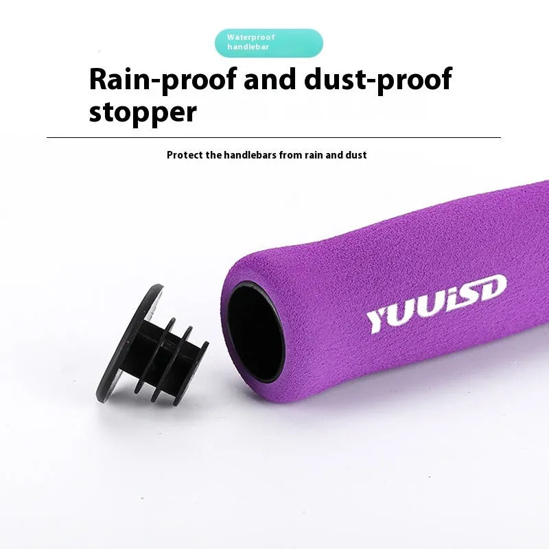 Soft sponge mountain bike handle grip cover pair in black, purple, or biange colours