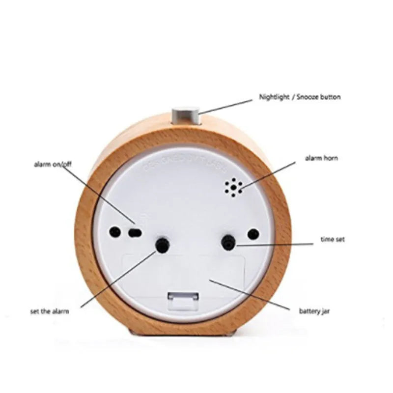 Solid beech wood silent alarm clock with 4-inch display and snooze function