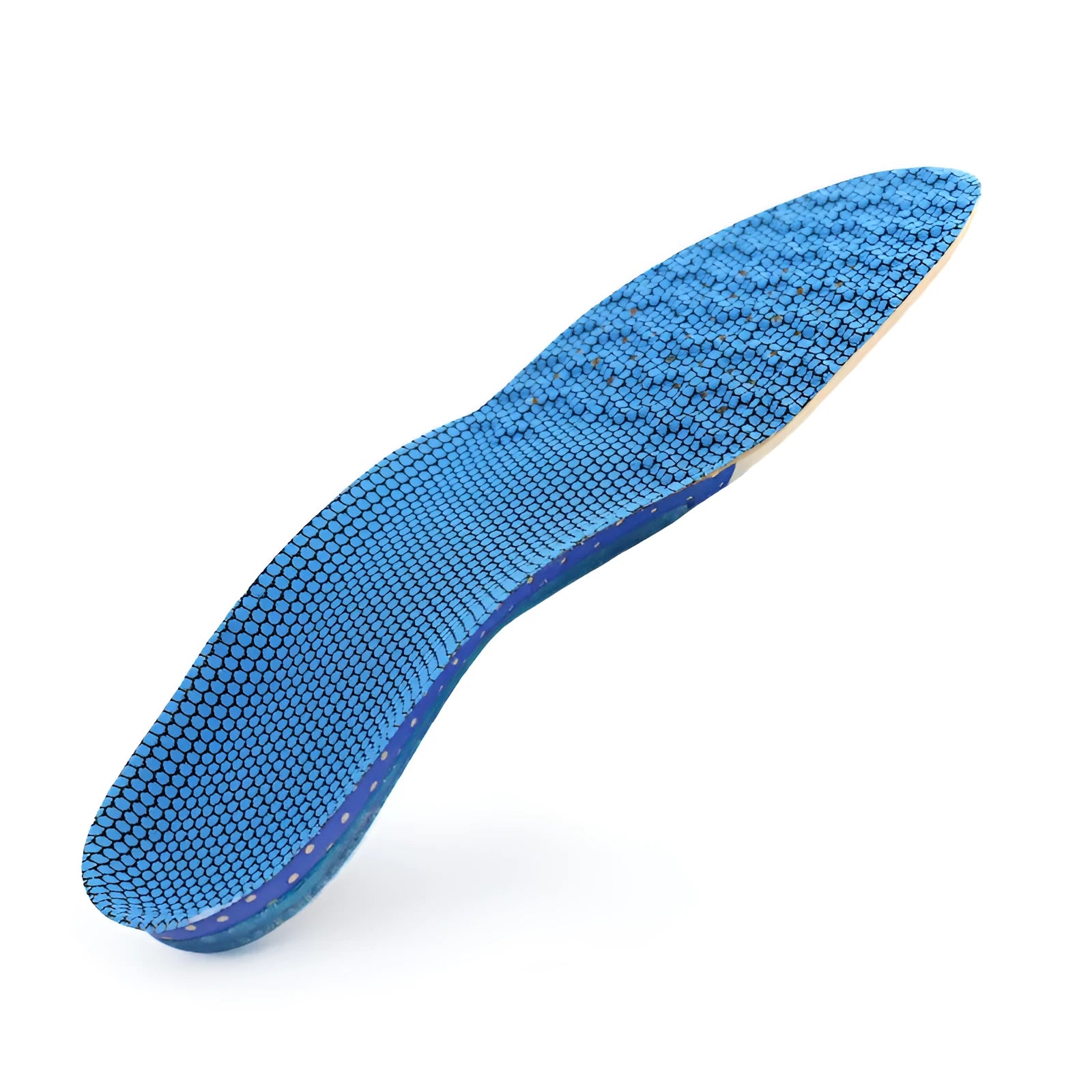 Sweat absorbing breathable insole in blue with polyester mesh and EVA construction for sports and leisure shoes