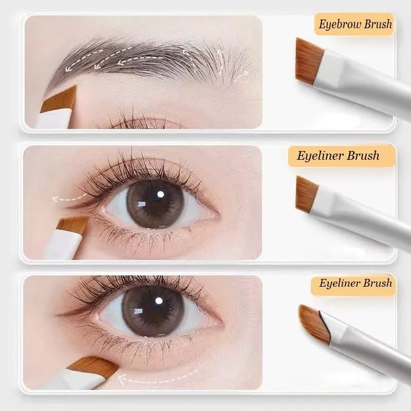 4 piece angled eyeliner and brow brush set with ultra thin precision brushes in leather case