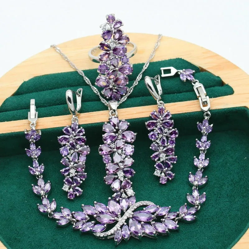 Retro copper alloy jewellery set with plant patterns including necklace, earrings, ring, and bracelet
