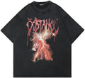 Men's black cotton t-shirt with retro cartoon graphic print in loose streetwear style