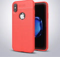 WeFor black PU leather texture case for OnePlus 6 phone, showing slim silicone edges and included screen protector.
