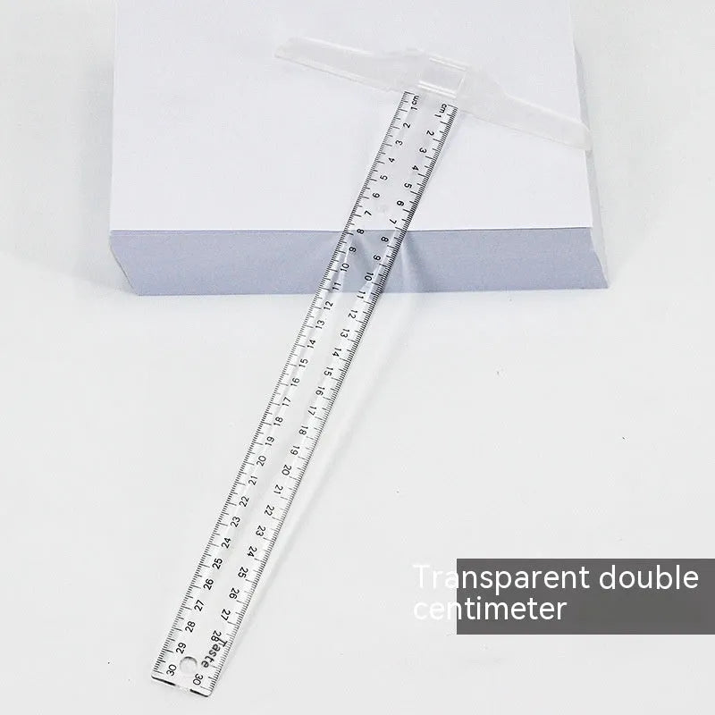 30cm T-shaped plastic ruler in transparent or orange-yellow with British or double centimetre scales
