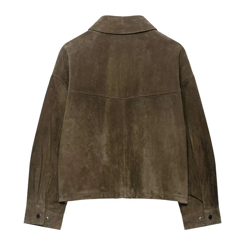 Women's PU leather casual jacket in regular fit Japanese Korean style