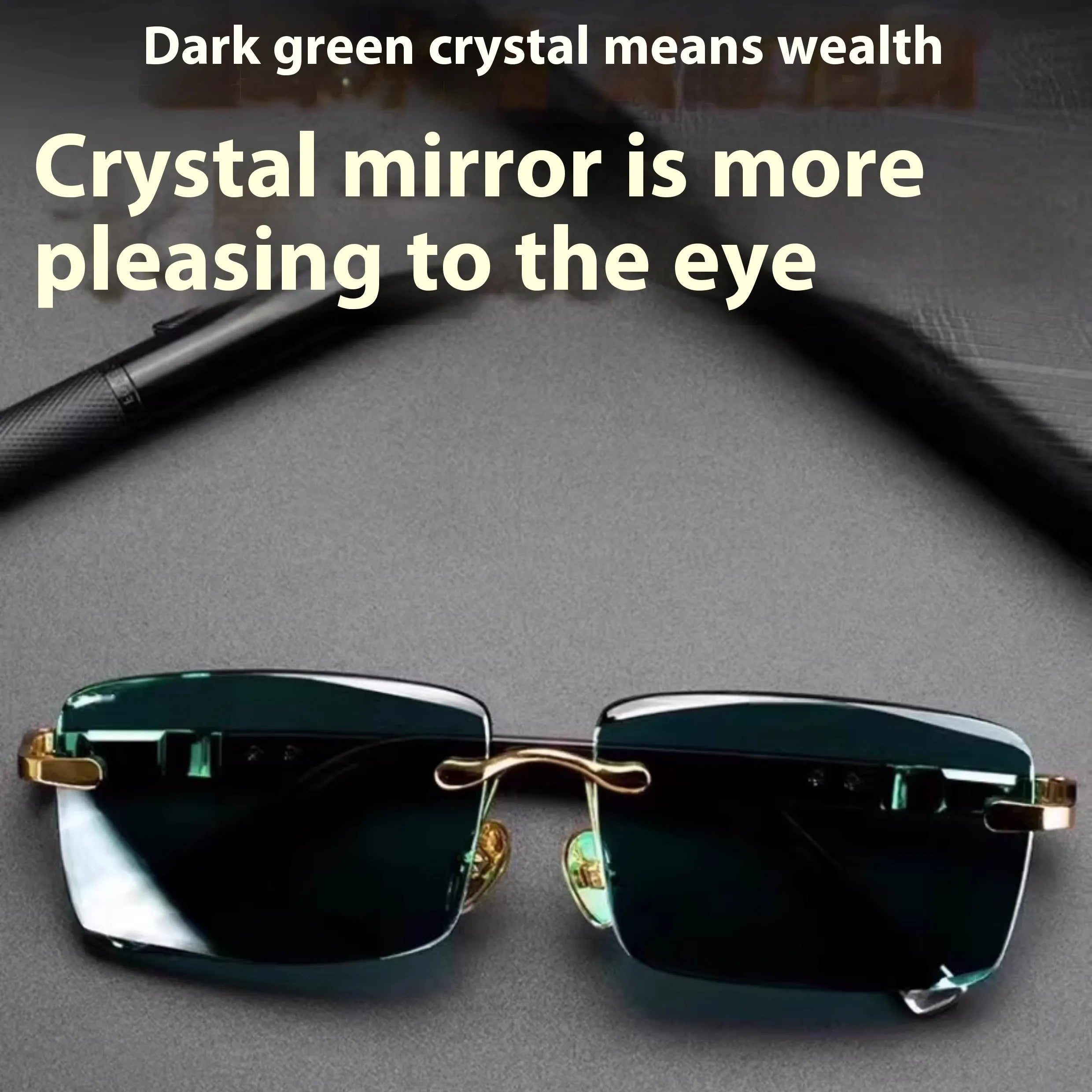 Dark green frameless crystal glasses with protective case and cleaning cloth