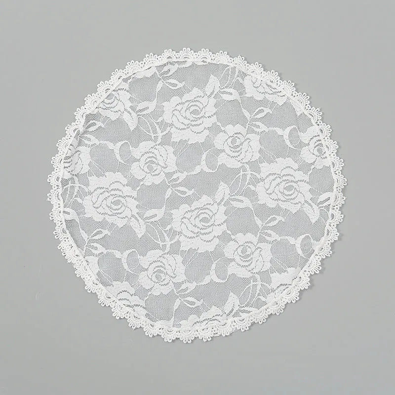 Round floral head cover for weddings measuring 30cm in black or white polyester fabric