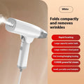 Blue or white handheld garment steamer with 1300W power rating and compact portable design