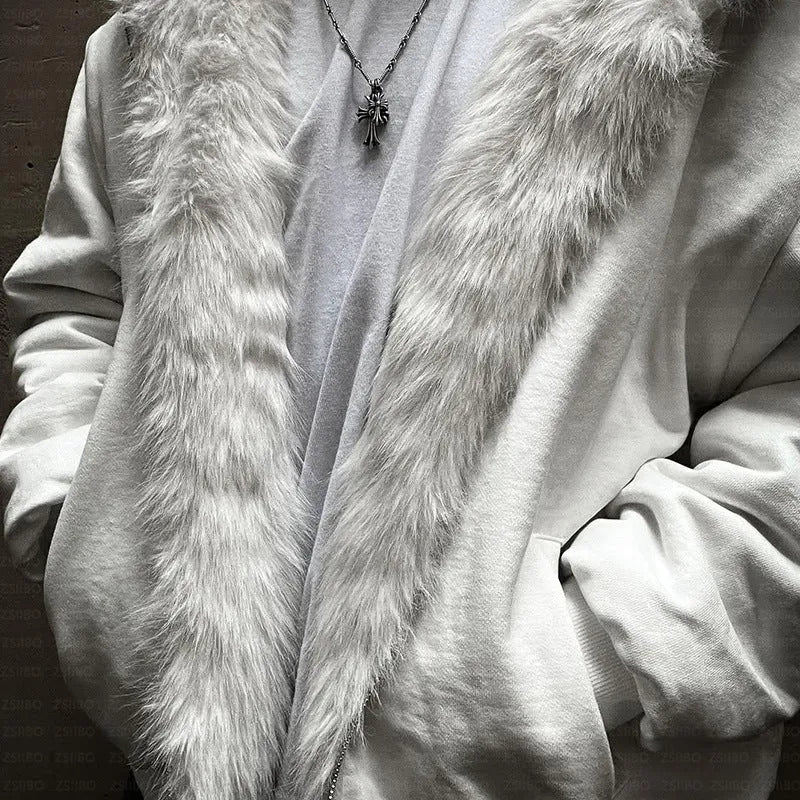 A casual loose-fit black or white polyester coat for men and women, cardigan style with long sleeves.
