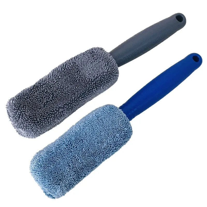 Microfiber car tyre brush with long 29cm handle in grey or blue colour