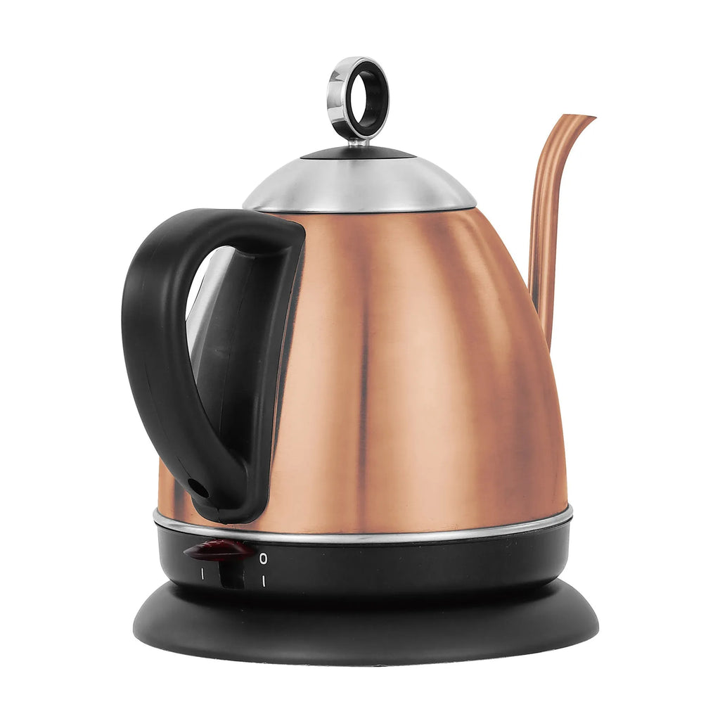 Full-automatic stainless steel kettle in gold colour with touch control panel.