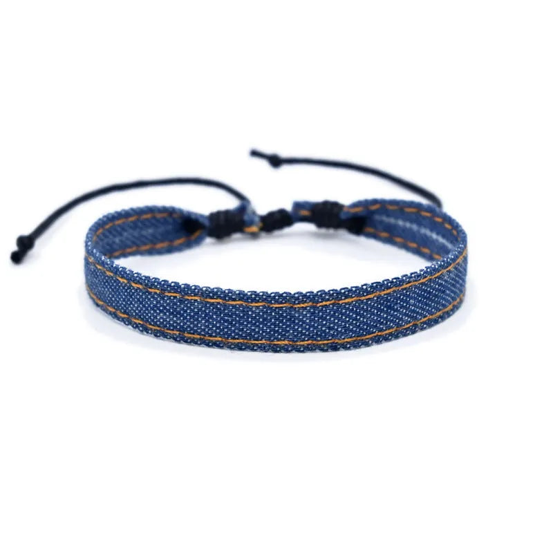 Denim fabric bracelet carrying strap with manual processing in multiple colour options