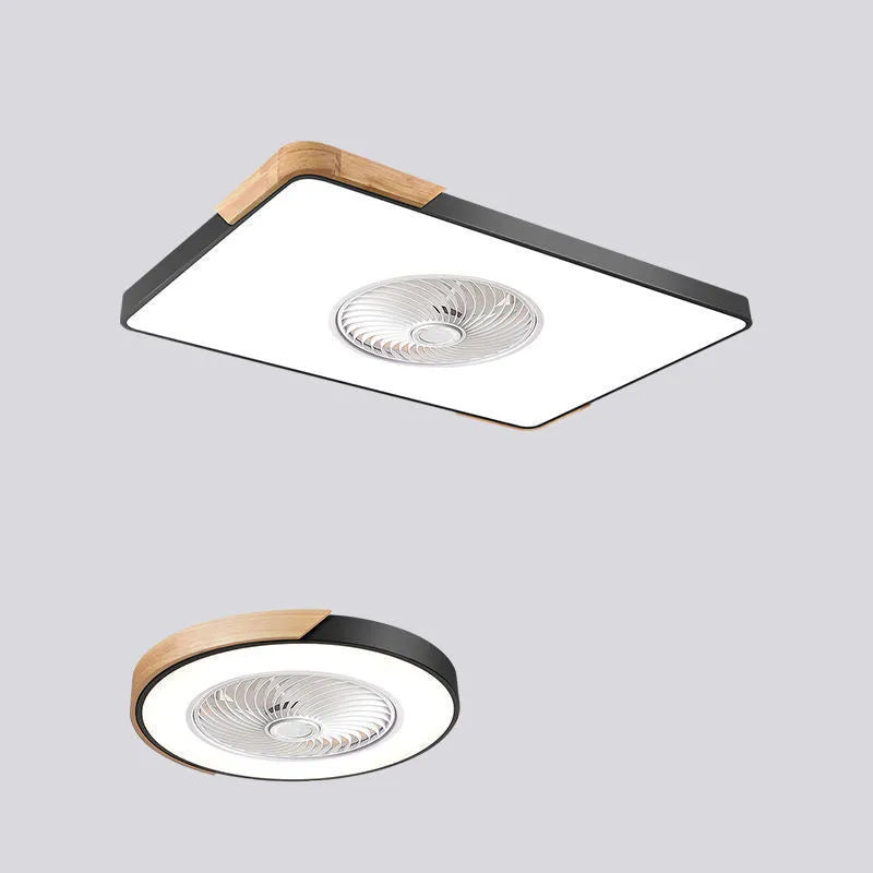 Nordic style ceiling fan with integrated light fixture in a solid wood frame