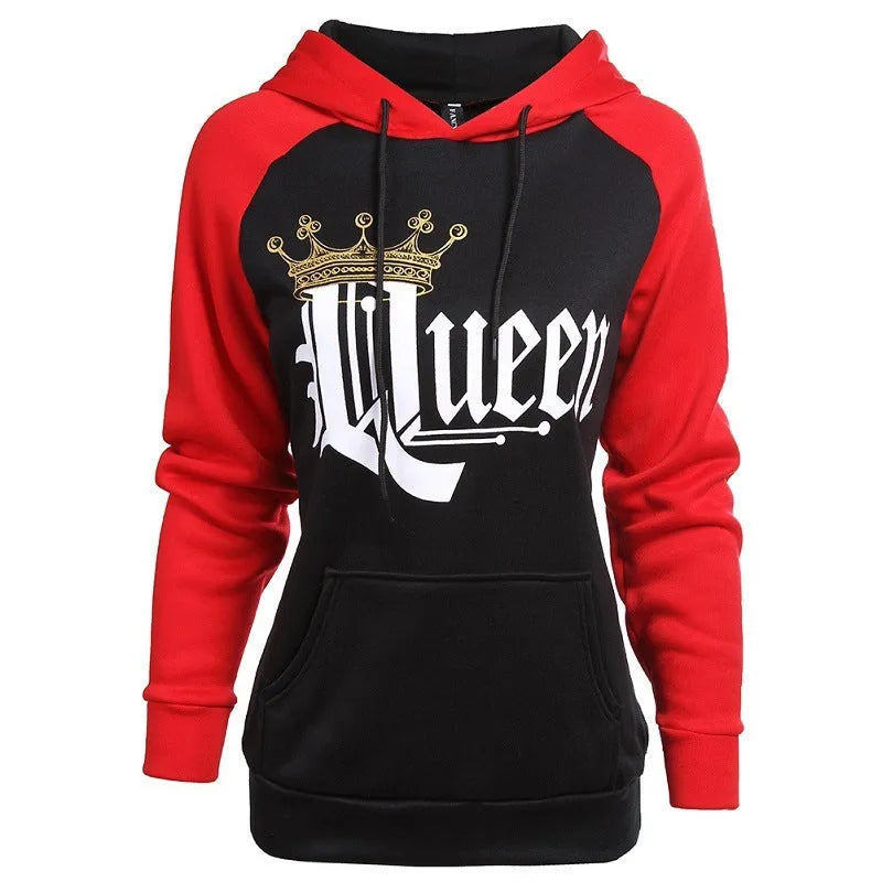 Printed hooded couple sweatshirt matching set polyester fibre street hipster grey king queen