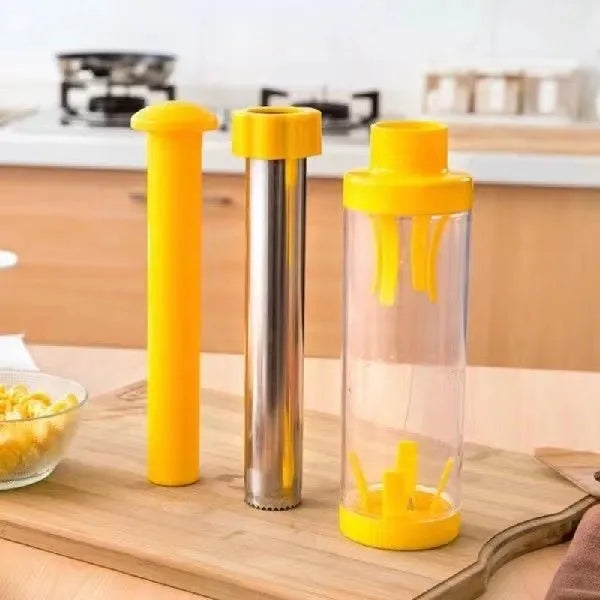 Yellow corn stripper kitchen tool with stainless steel blades for removing kernels